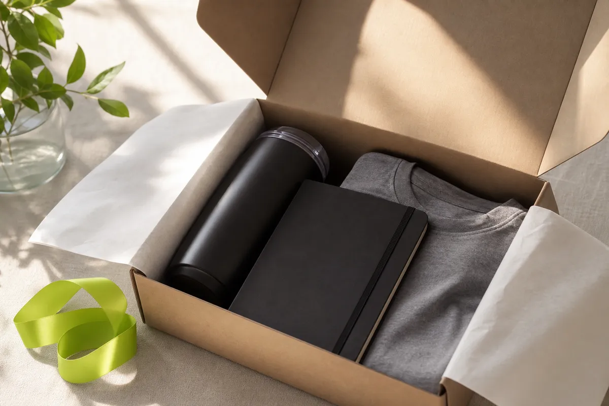Opened branded welcome kit box
